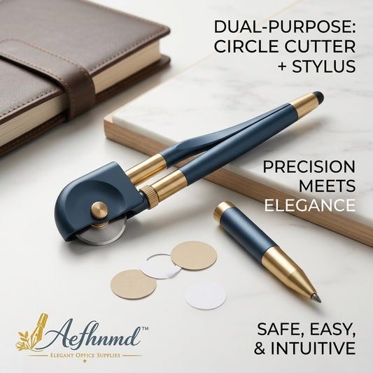 Aefhnmd™ Dual-Purpose Precision Circle Cutter & Stylus Pen | Elegant 2-in-1 Crafting Tool for Bullet Journaling, Scrapbooking, & Professional Design | Premium Matte Blue & Gold Finish