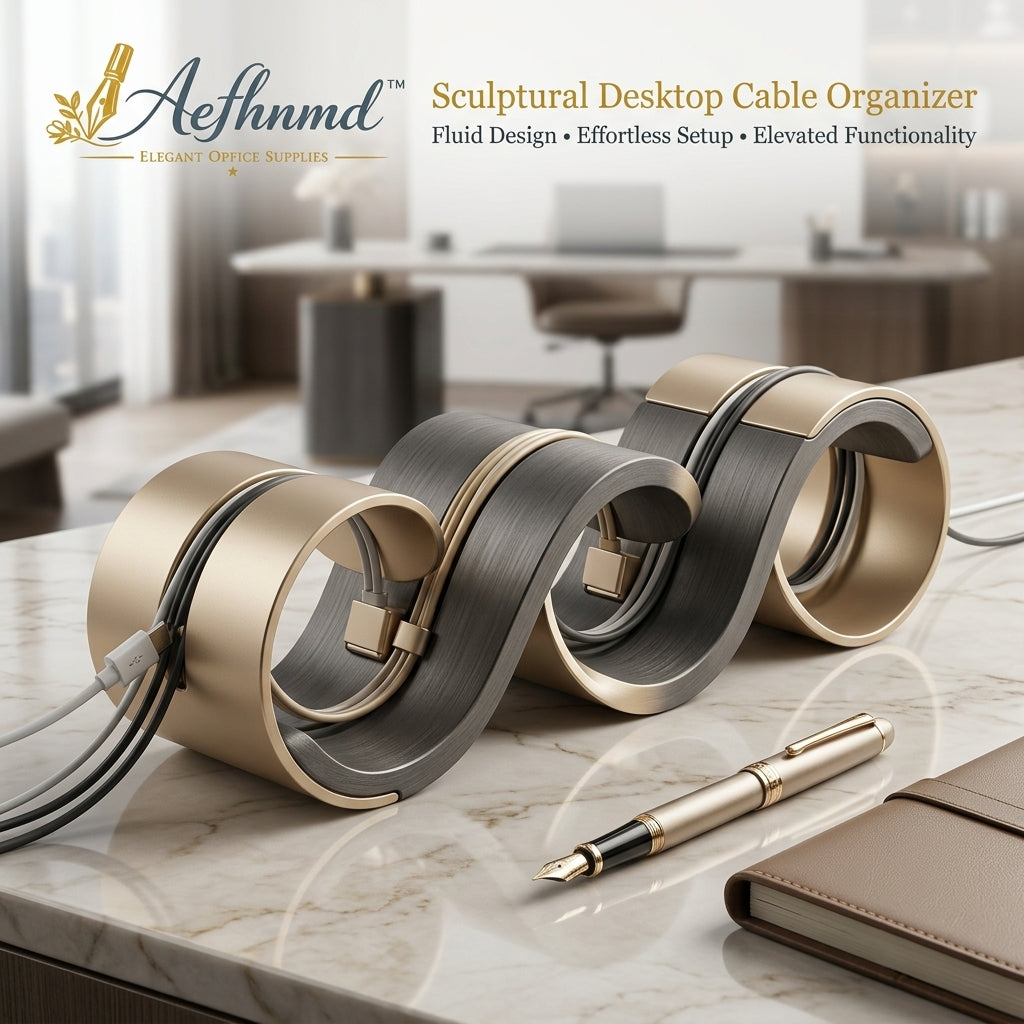 Aefhnmd™ Sculptural Desktop Cable Organizer | Premium Wave Cord Holder & Wire Management | Luxury Metal Desk Accessory for Home & Office Charging Cables, USB Cords, and Power Lines