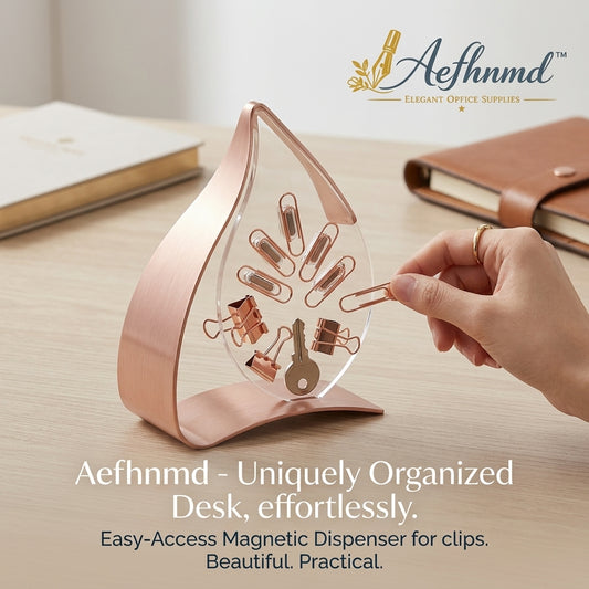 Aefhnmd™ Magnetic Paper Clip Holder - Elegant Rose Gold Teardrop Desk Organizer, Aesthetic Office Supplies & Magnetic Key Holder, Modern Desk Accessories for Women & Executive Offices