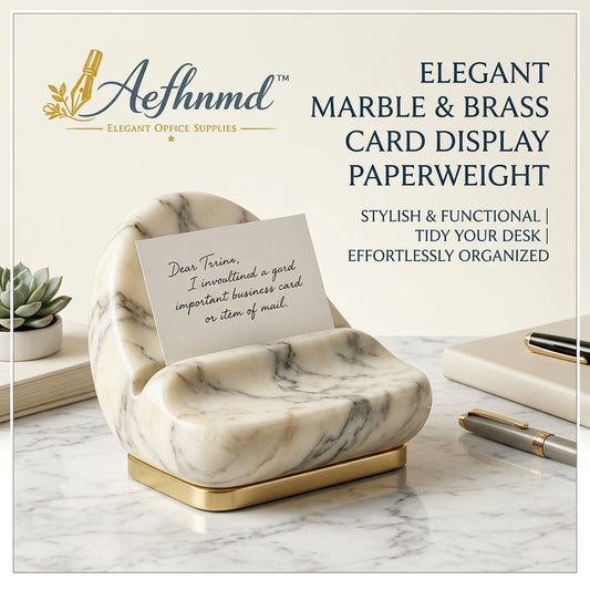 Aefhnmd™ Elegant Marble and Brass Business Card Holder, Luxury Desk Organizer & Decorative Paperweight | Premium Natural Marble Card Display Stand & Mail Letter Holder for Executive Home Office Desk